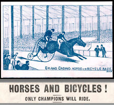 1882 Horse vs Bicycle Race Boston Grand Casino Track Charles LeRoy Ad Trade Card picture