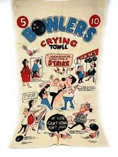 Bowlers Crying Tea Towel 100 % Linen Poland Bowling Kitchen Vintage Textile  picture