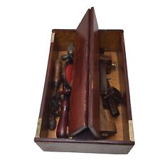 Antique Wooden Tool Chest w/ wooden scribes hand crank drills wood measure picture