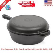Commercial CHEF Pre-Seasoned 3 Qt. Cast Iron Dutch Oven with Skillet Lid picture