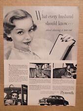 SEXIST Original Vintage 1950's 1951 Print Ad Plymouth Your Wife MAY Not Know picture