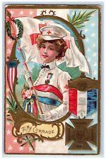 c1910's Gar Civil War To My Comrade Nurse Flag Embossed Antique Postcard picture