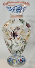 Vintage Tracy Porter Hand Painted Glass Floral Butterfly Bud Vase 6-1/2