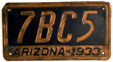 Arizona 1933 License Plate Copper Auto Vintage Garage Man Cave Collector Decor picture