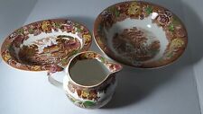 Enoch Woods English Scenery Transferware 3 pc Lot Multicolor Brown Bowls Pitcher picture