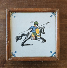 Antique TILE delft blue Holland Makkum Polychome Knight Horse Framed picture