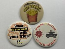 Vintage McDonalds Lenticular Fries, Operation Mac Attack Buttons Lot of 3 picture