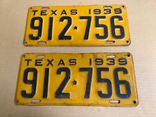 VINTAGE 1939 TEXAS LICENSE PLATE SET 912 756 UNRESTORED IN GREAT CONDITION picture