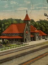 Vtg 1929 Litho Ephemera Postcard Niles MI Train Depot Station Railroad Posted picture