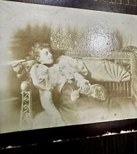 Antique Photo Sleeping Woman with Cat in Lap 1890s picture