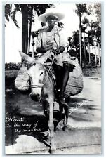 195 Woman Riding Mule Way To Market 2 Port-au-Prince Haiti RPPC Photo Postcard picture