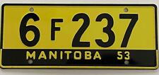 1953 BICYCLE LICENSE PLATE MANITOBA CANADA BLACK YELLOW VINTAGE ORIGINAL 6F237 picture
