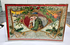 Antique Postcard Christmas Santa Green Robe Embossed Circa 1909 picture