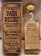 RARE ANTIQUE BOTTLE FOLEY'S PAIN RELIEF EARLY PHARMACEUTICAL ELIXIR WITH BOX picture