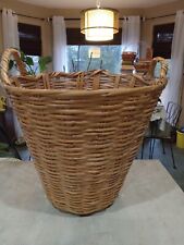 Vintage Split Reed Woven Wicker Basket 2 Handles Laundry Farmhouse Mid Century  picture