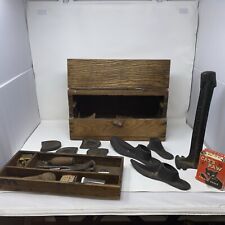 Vintage Cobbler Set: Nails, Tools, Stand, Box, Plates, Tacks, Heels. picture