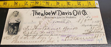 The Joe W. Davis Oil Co. Cancelled Check dated 1899 in Texas - Baby in a basket picture