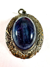 VIntage Pendant Cabochon Mary Blue Glass Oval Catholic Medal picture