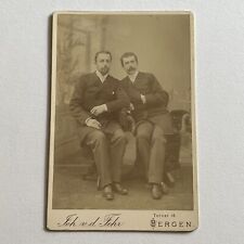 Antique Cabinet Card Photograph Handsome Dapper Men Leaning In Bergen Norway picture