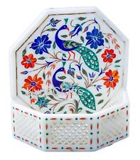 Pair of Peacock Design Inlay Work Jewelry Box White Stone Office Accessories Box picture