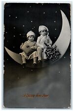 1915 New Year Cute Little Kid Crescent Moon Stars Huron South Dakota SD Postcard picture