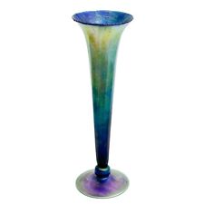 LCT Tiffany Favrile Blue Aurene Art Glass Trumpet Form 9.75 in Vase circa 1900 picture