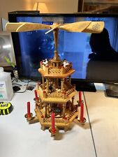 Vintage Christmas Pyramid 3 Tier Wooden Nativity Windmill German Style With Box picture