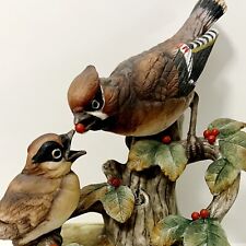 Cedar Waxwing w/ Baby Bird Figurine Vintage Ceramic By Andrea Sadek 8