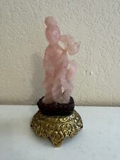 Vintage Antique Chinese Rose Quartz Carving of Woman Holding Object w/ Bird picture