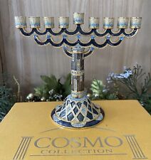 Cosmos Collection Menorah Crystal Enamel Gold Tone 9 Candle Judaism Holiday Box picture