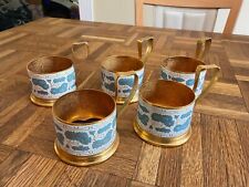 Set of 5 Vintage “Walnut” Russian Podstakannik Glass Holders Cloisonné Enamel picture