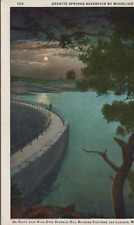 Granite Springs Reservoir By Moonlight Cheyenne Wyoming Linen Vintage Postcard picture
