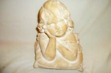 VINTAGE CHALKWARE PLASTER BUST YOUNG GIRL PILLOW POSED CREAMY WHITEWASHED picture
