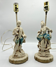 Signed PIERI 63 Chalkware Boudoir Lamp Set 18th Century Courting Couple picture