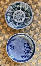 Vintage Pair 4.5” Japanese Chinoiserie Blue And White Decorative Display Plates  picture