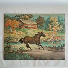 Vintage Horse Barn Pasture PAINT BY NUMBER Mid Century Painting Ready to Frame picture