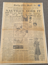 DAILY MAIL NAUTILUS NUCLEAR SUBMARINE UNDER NORTH POLE 9TH AUG 1958 NEWSPAPER picture