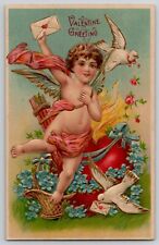 Valentine's Day Greeting Cupid Doves Deliver Letters 309 German Postcard c1910s picture