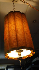 Vintage 1960s - 70s Golden CRUSHED VELVET Hanging Swag Lamp Light - 18