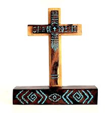 Wood Cross, Desert Ironwood, Turquoise, Native American Decor, Religious Decor picture