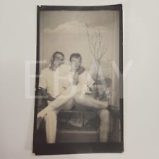 Old Photo Snapshot Two Men Hugging Embracing Gay Interest Arcade Photo Booth A37 picture