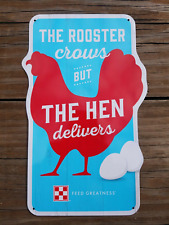 Purina Chicken Feed 2018 Flock-Tober ROOSTER CROWS but THE HEN DELIVERS Tin Sign picture