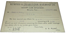 APRIL 1896 MEMPHIS & CHARLESTON ETV&G FREIGHT CLAIM POST CARD SOUTHERN RAILWAY picture