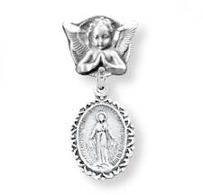 Oval Fancy Edge Miraculous Baby Sterling Silver Medal on an Angel Pin picture