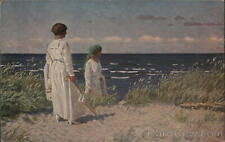 Art Two Women in White Walking Near Sea Shore Paul Fischer Arthur Schurer picture