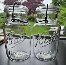 Vintage Lot Of 2 BALL Ideal Quart Canning Jars with Wire Bale & Glass Lids picture