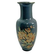 Vintage Seizan Gama Japanese kiln vase gray floral 10 1/2 inches tall EUC picture