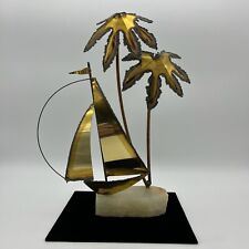 Vintage Mario Jason Signed Brass Sailboat & Palm Trees on Onyx Base picture
