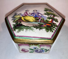Rare Antique Circa 1750’s French Sceaux Faience Porcelain Tricked Hexagonal Box picture