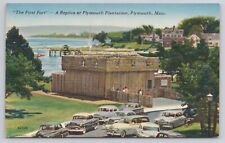 Plymouth MA Massachusetts, First Fort Replica at Plymouth Plantation Postcard picture